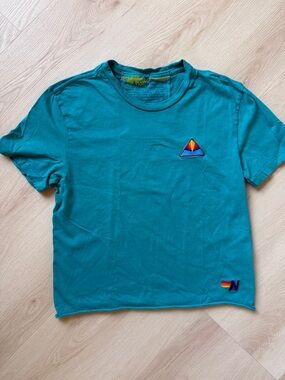 Aviator Nation Teal Short Sleeve Tee with Rainbow Accent